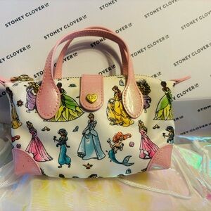 Stoney Clover Lane White Mini Bag with Pink Trim and Multicolor Princess Print